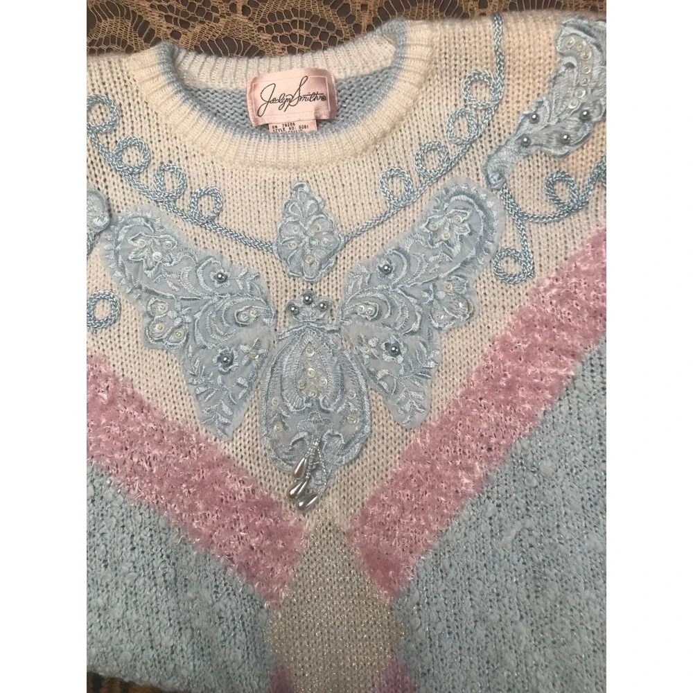 Vintage 80s Pastel Sweater Size XL 1980s Retro Preppy Twee Cute Granny Barbie